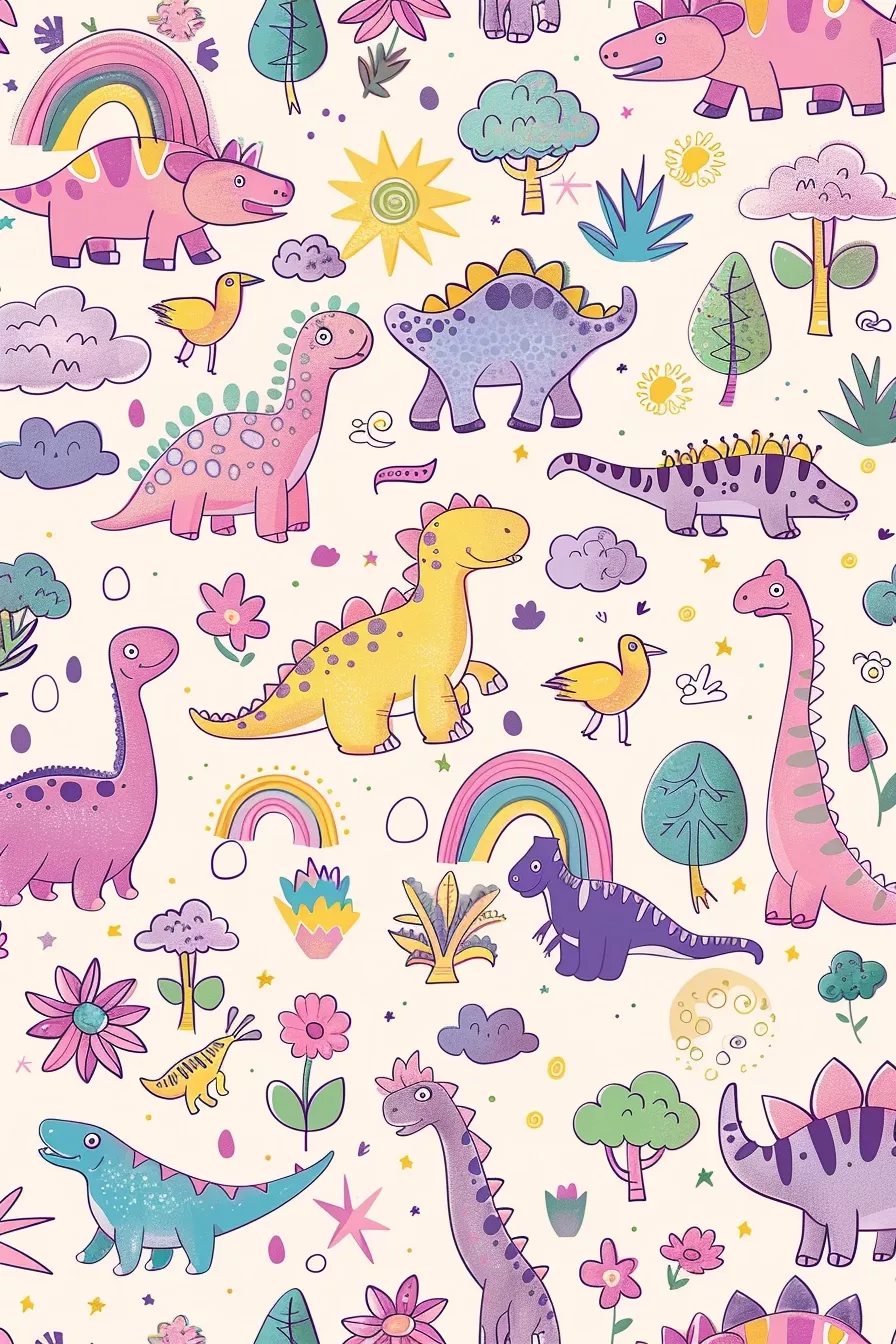 Bubbly Kawaii Dino - free kawaii wallpaper