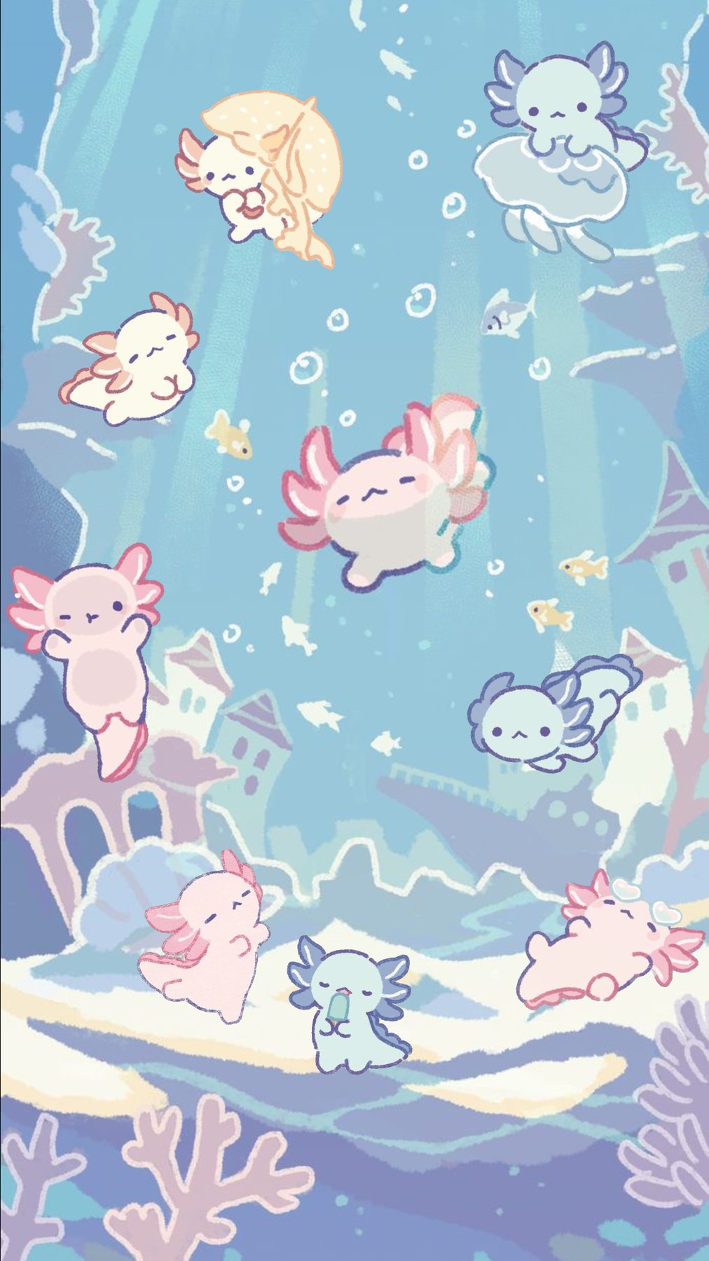 Honey Axolotl - free kawaii wallpaper