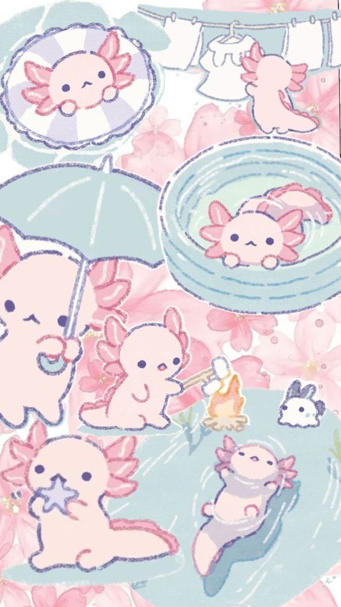 Pastel Axolotl - free kawaii wallpaper