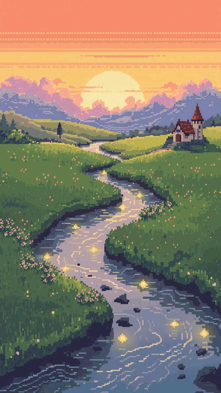Soft Cute Pixel Scene - free pixel art wallpaper